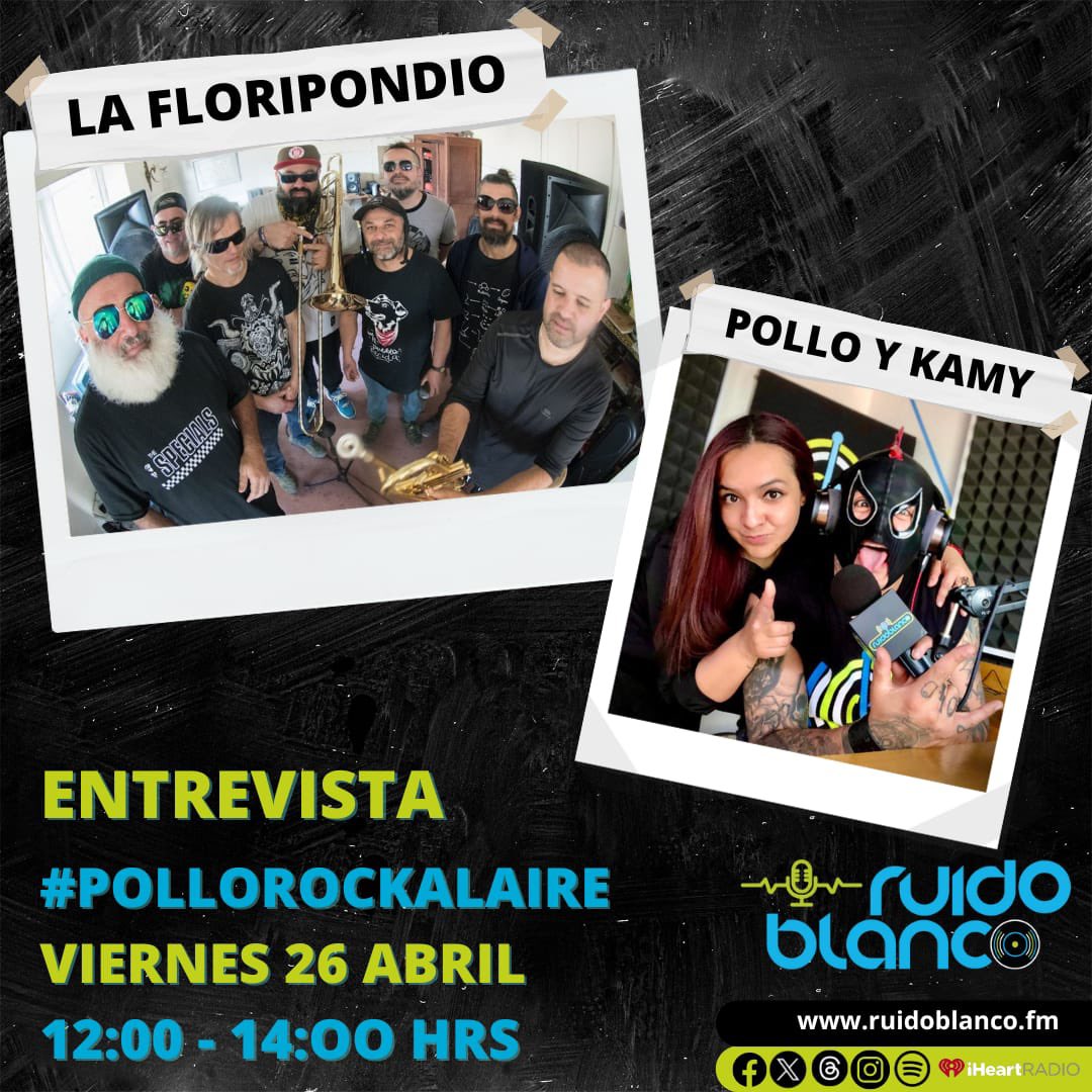 ruidoblancofm's tweet photo. Este viernes #LaFloripondio estará #HaciendoRuido en #Pollorock 🔥😎
Acompaña a @nenadragon y @pollorockmusica a través de https://t.co/Qhvdk7cfpj y la app de @iHeartRadioMx ⚡️📻 https://t.co/j0yZ0GFagd