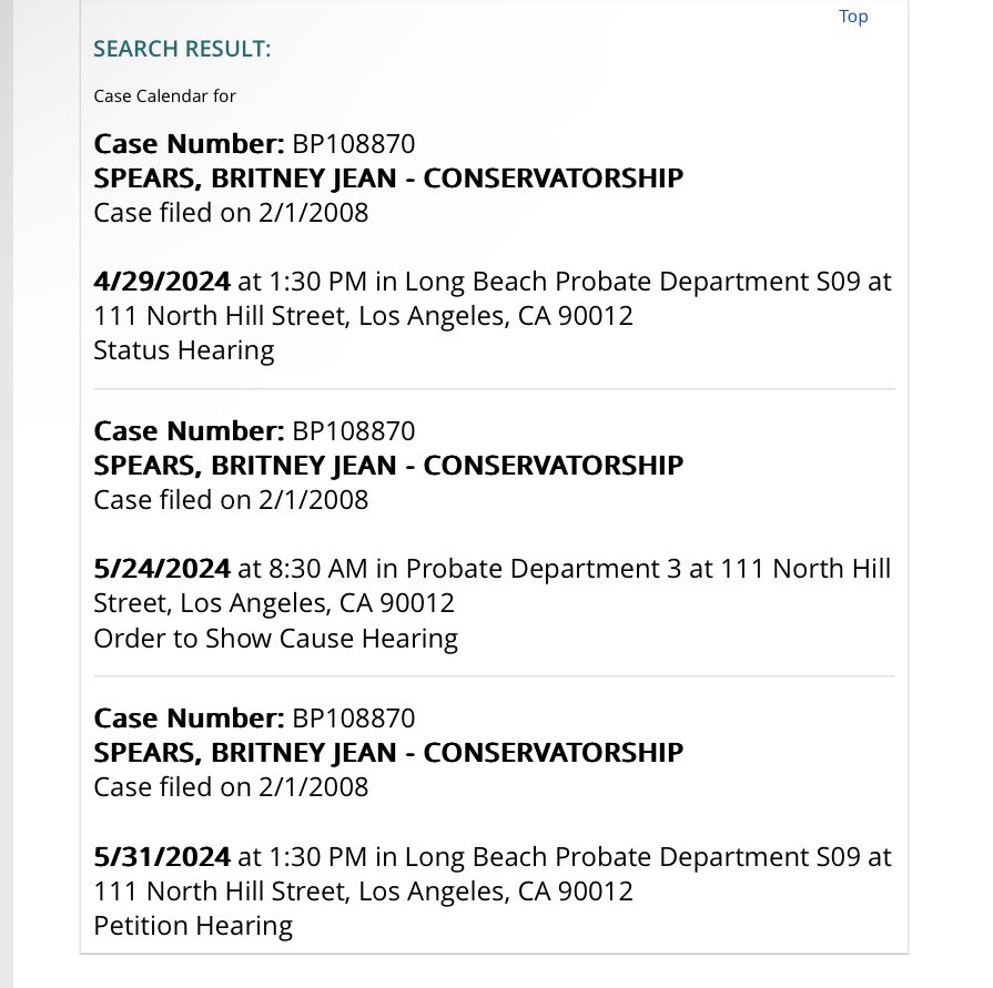 We’re waiting on docs that explain exactly what happened, but it looks like the #britneytrial dates are now off the calendar. People are speculating that some things got settled in mediation with the discovery referee. The April 29 hearing is still on the calendar.