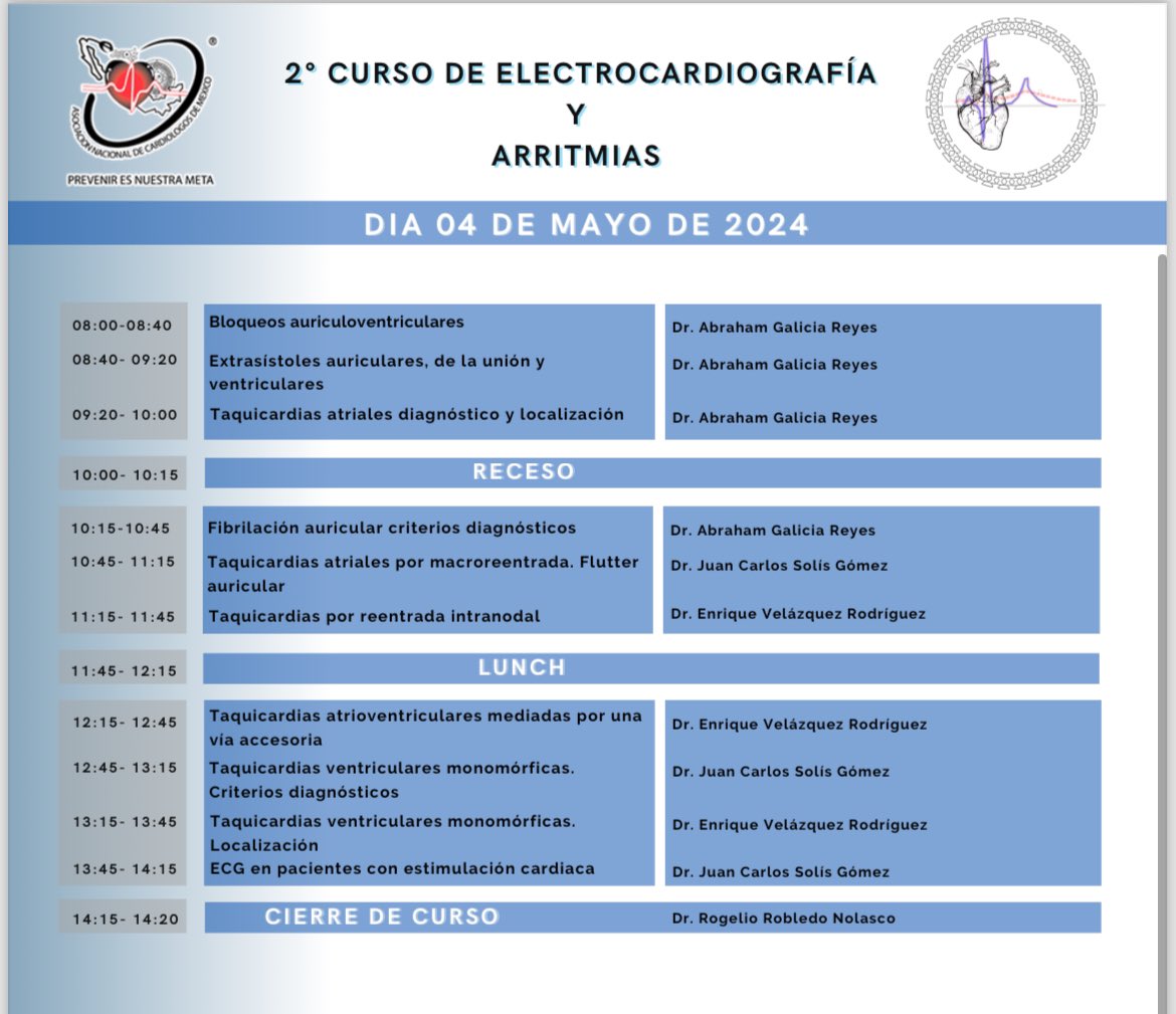 ♥️REGISTRATE ✅Conoce el programa de este 3 y 4 de mayo en nuestro curso de electrocardiografia y arritmias.