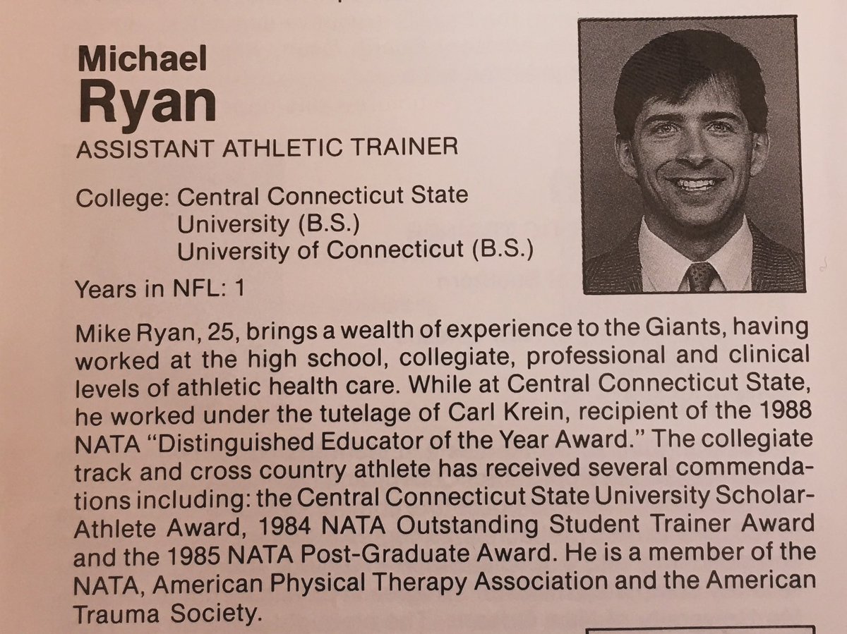 Mike Ryan (@snfmikeryan) on Twitter photo 36 yrs ago today my childhood dream to be an #athletictrainer #physicaltherapist in #NFL came true.
<a href="/Giants/">New York Giants</a> Head AT Ronnie Barnes offered me a job my last semester at <a href="/UConnHuskies/">UConn Huskies</a> ….making me the happiest man alive! 🙏🕺🏻 #grateful <a href="/pfats_com/">PFATS</a> 36 yrs ago today my childhood dream to be an #athletictrainer #physicaltherapist in #NFL came true.
<a href="/Giants/">New York Giants</a> Head AT Ronnie Barnes offered me a job my last semester at <a href="/UConnHuskies/">UConn Huskies</a> ….making me the happiest man alive! 🙏🕺🏻 #grateful <a href="/pfats_com/">PFATS</a>