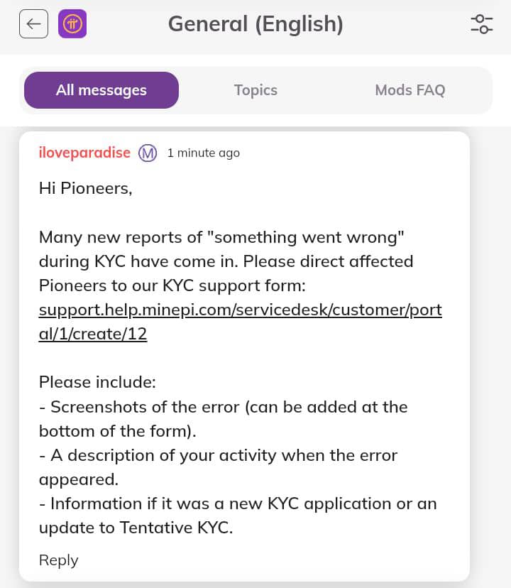 📢 GREAT INFORMATION #KYC FROM @PiCoreTeam

KYC ISSUE - RESOLUTION FOUND 👌👌👌

🎯 When you are experiencing 'something went wrong' during KYC submission, you can click and fill in this support form carefully and accurately: 

support.help.minepi.com/servicedesk/cu…

Please include:
1)…