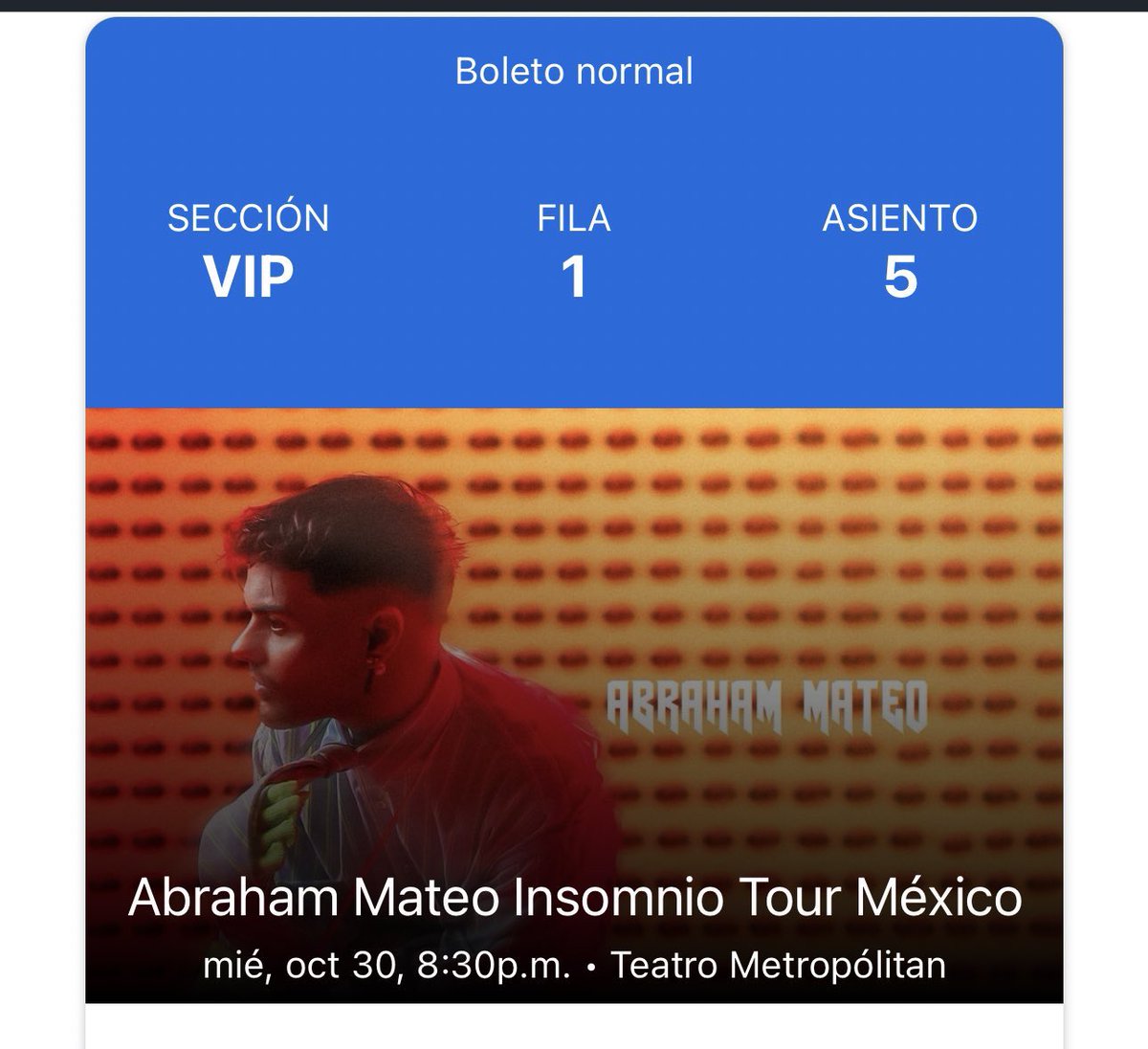 @AbrahamMateo se nos hizo tenerte por fin con tu gira en México 🩶 ya lloré poquito jajaja. Y como en los viejos tiempos nos vemos en primera fila 😭 como se que recuerdas verme en todos tus conciertos en México 🇲🇽 no podía fallar esta vez 😭✨🖤 te amo bye.