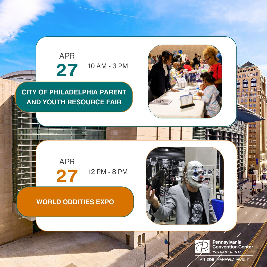 We're getting ready for another busy weekend. This Saturday, the City of Philadelphia Parent and Youth Resource Fair and World Oddities Expo both return to the #PAConventionCenter! Visit paconvention.com for more information. #UpcomingEvents #GreatSpacePHL