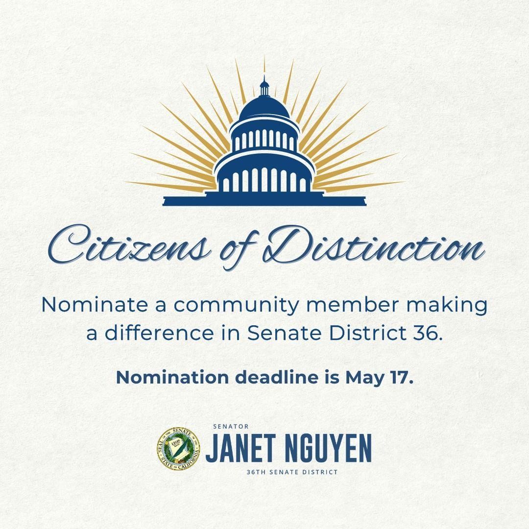 My office is taking nominations for Citizens of Distinction to honor the remarkable individuals that make Senate District 36 a better place.

Submit your nominations by May 17 at the link in my bio. #SD36