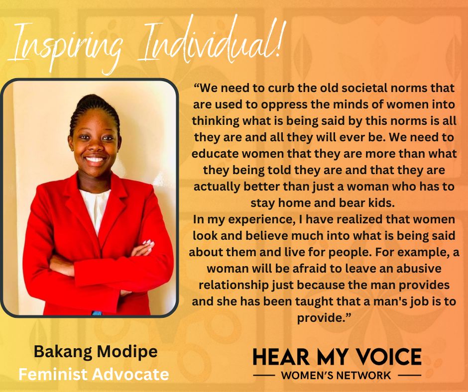 THREAD!! Throughout April, we'll dedicate every Friday on our platform to highlighting the often-unseen issue of gender-based violence and its impact on women's overall health and well-being. Today, we are spotlighting Bakang Thonthola Modipe. #HMVInspiringIndividuals
