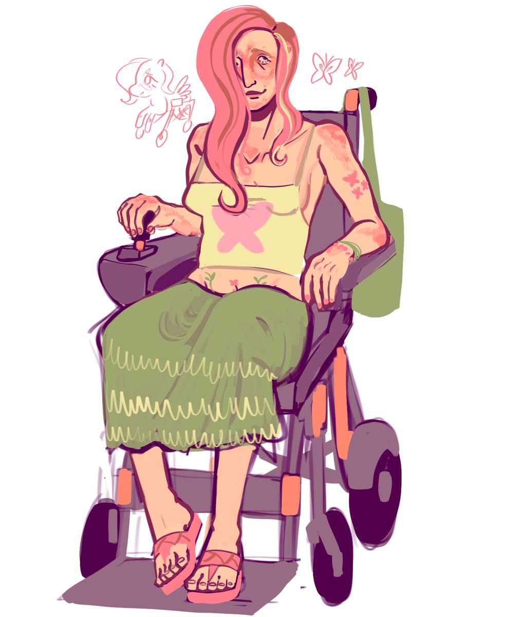 Muscular dystrophy + lupus fluttershy! Had no spoons to properly draw the wheelchair but hopefully u can still make it out well enough hehe