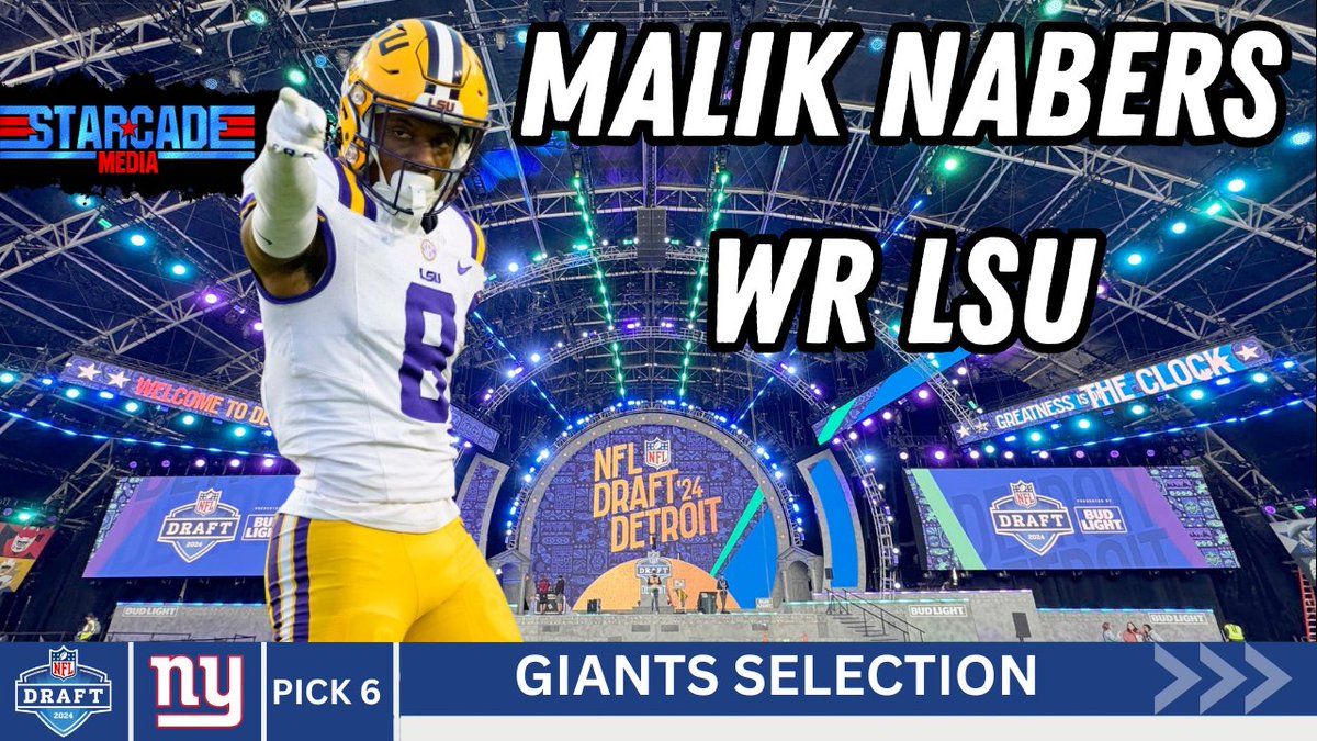 The #NewYorkGiants have selected #LSU WR Malik Nabers at #6 in the #NFLDraft2024! 🏈