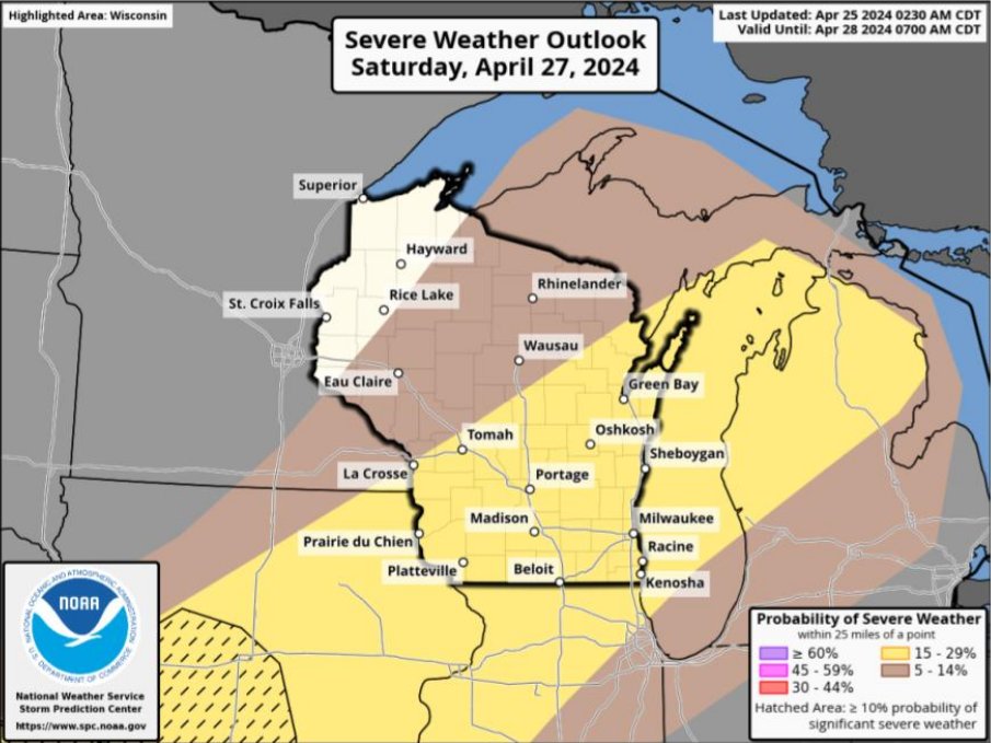 From plain rain on Friday to severe weather on Saturday, plan ahead for a rainy weekend, including the threat for gusty winds, intense lightning at times, and heavy downpours that could cause urban flooding. Here's our severe storm chances from the NWS on Saturday: