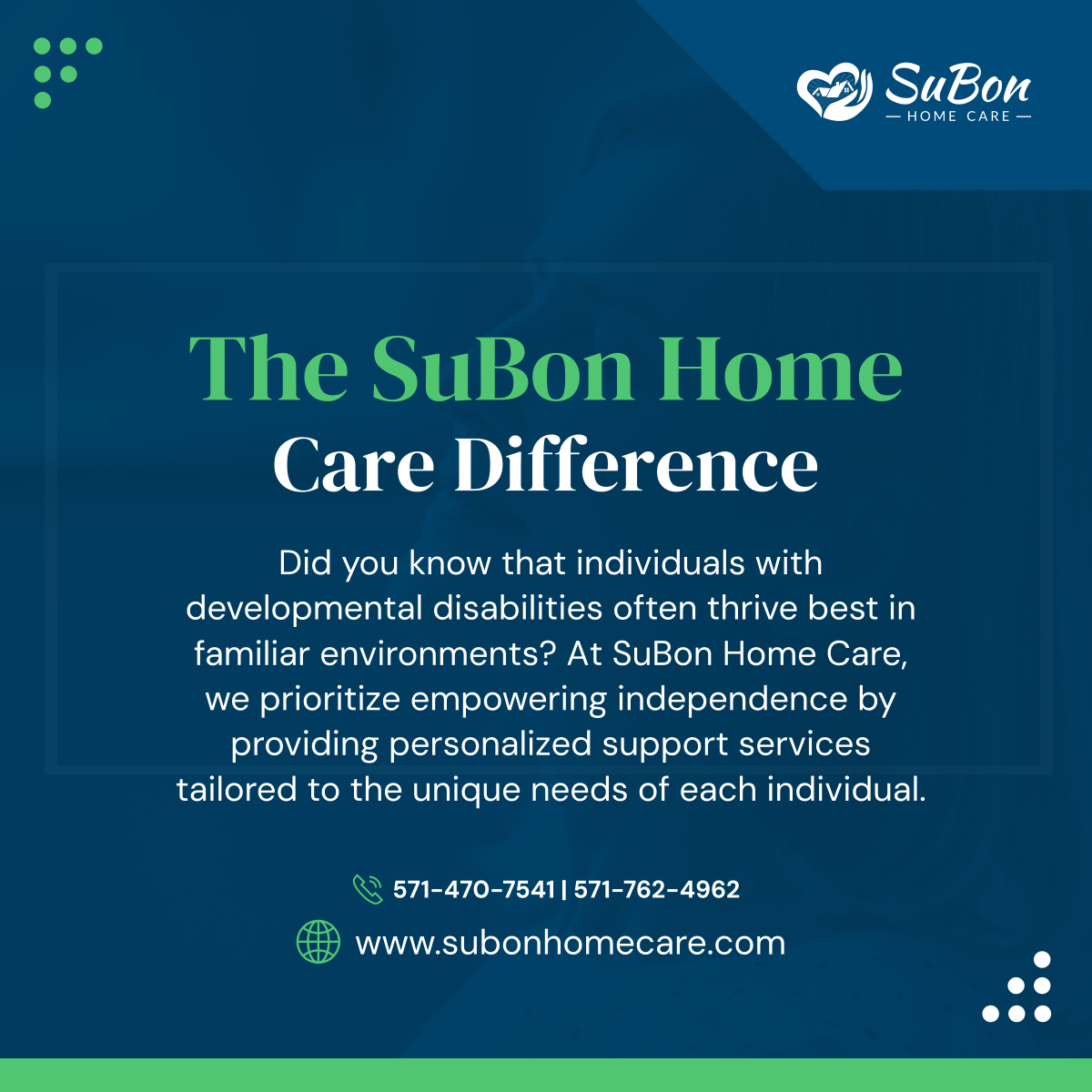 We understand the importance of creating a nurturing and supportive environment where individuals with developmental disabilities can flourish. That's why we go above...   

Read more: instagram.com/subonhome/

#ManassasVirginia #HomeCare #DevelopmentalDisabilities