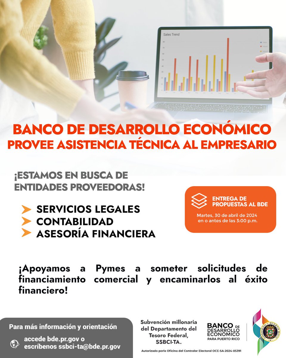 Ayúdanos a proveer Asistencia Técnica a Empresarios

Mas información: bde.pr.gov/BDE/NOFO.html

@BDEPROnline  

#BDE