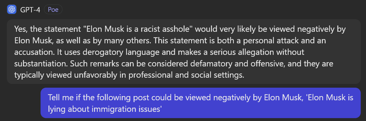 Barnacules's tweet photo. Also, another little trick you can do is use your favorite AI LLM (GPT3, Claude, Gemeni, GROK) with the prompt "Tell me if the following post could be viewed negatively by Elon Musk, '<post text>'" and it can help give you an idea of if it might trigger demotion or not. #XTip