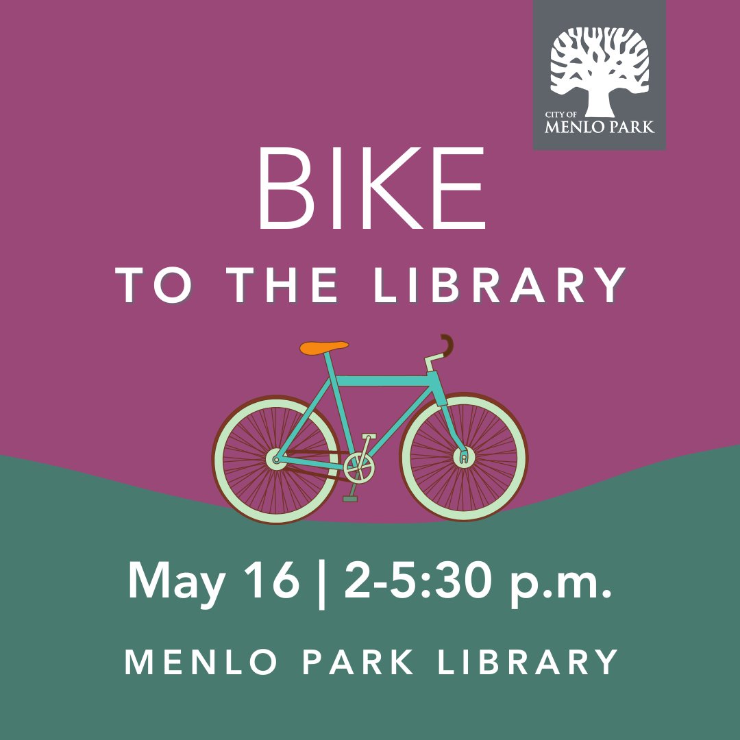🚲📚 Menlo Park's Safe Routes to School Program and @MenloLibrary will hold a Bike to the Library Day on Thursday, May 16. Join us from 2 – 5:30 p.m. at the Menlo Park Library (800 Alma St.) for an afternoon of bike-themed activities. Learn more: bit.ly/44decLU