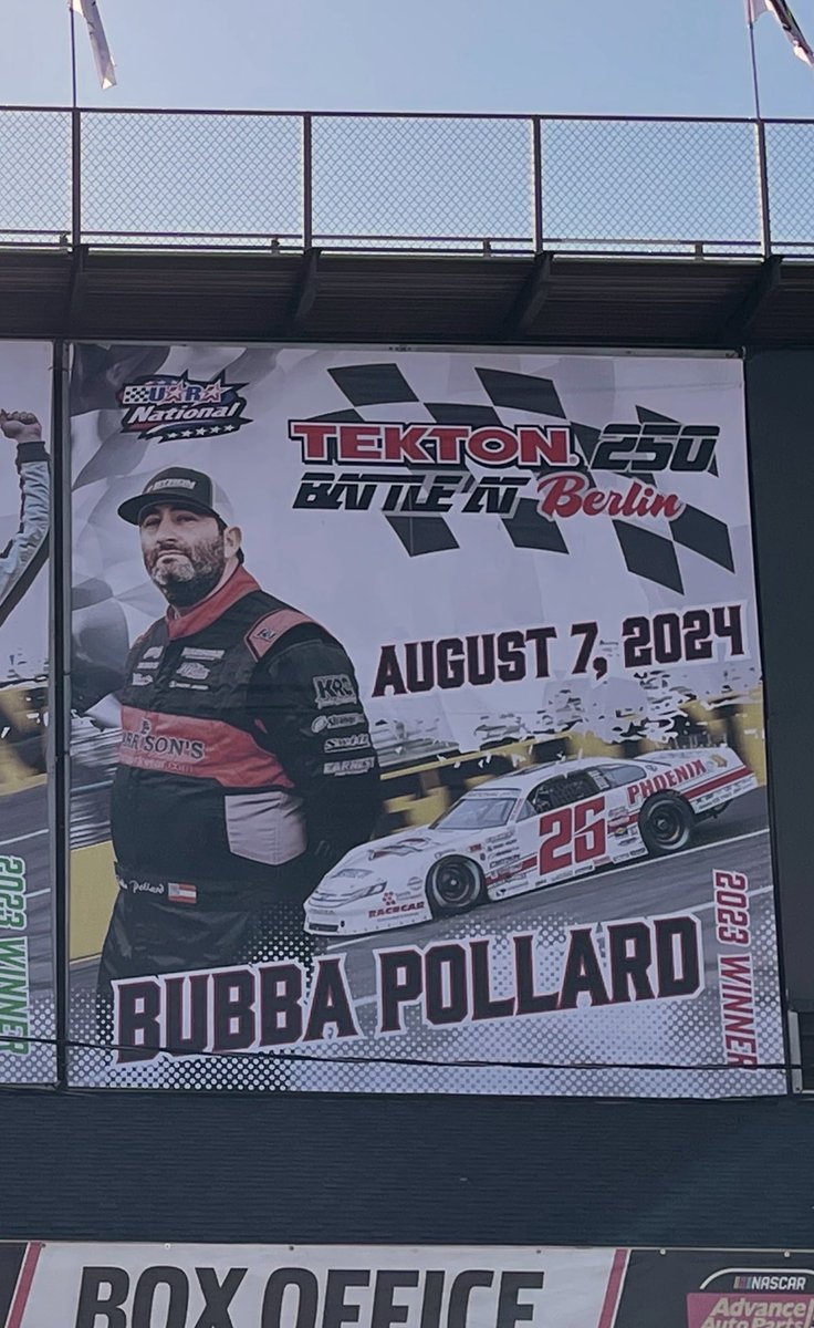 The BIG sign went up today! Tekton.com 250, Battle at Berlin 2023 Winner: @bubbapollard26 🏁 This year: $40k to win 🏁
