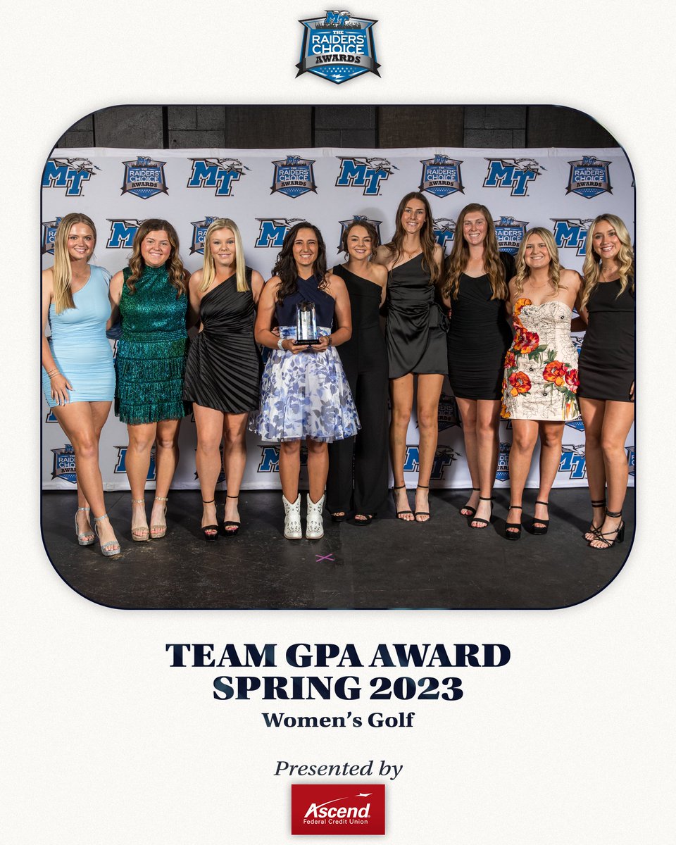 MTAthletics's tweet image. With a team grade point average of 3.75, @MT_WGolf wins the Highest Team GPA Award for the Spring 2023 semester!

#RCA2024