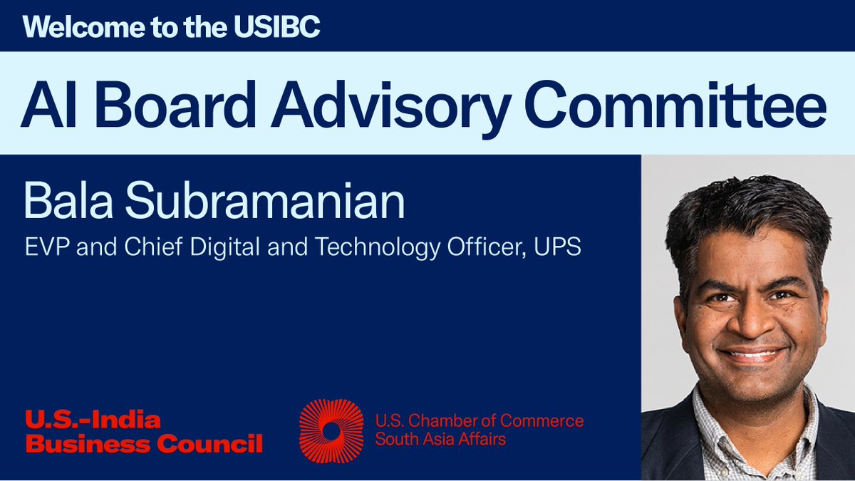 USIBC is pleased to announce the appointment of Bala Subramanian (EVP and Chief Digital and Technology Officer at @UPSPolicy), to the USIBC AI Board Advisory Committee. Mr. Bala said, “I’m pleased to join the AI Advisory Committee at the USIBC. This is an important group…