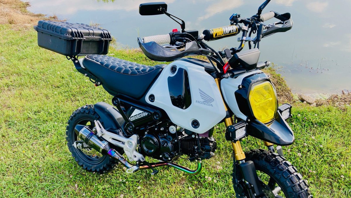This Grom in Alabama is ready for adventure!  Shown with our nested Hexagon seat cover.  

#cheekyseats #hondagrom #gromseatcover #madeintheUSA