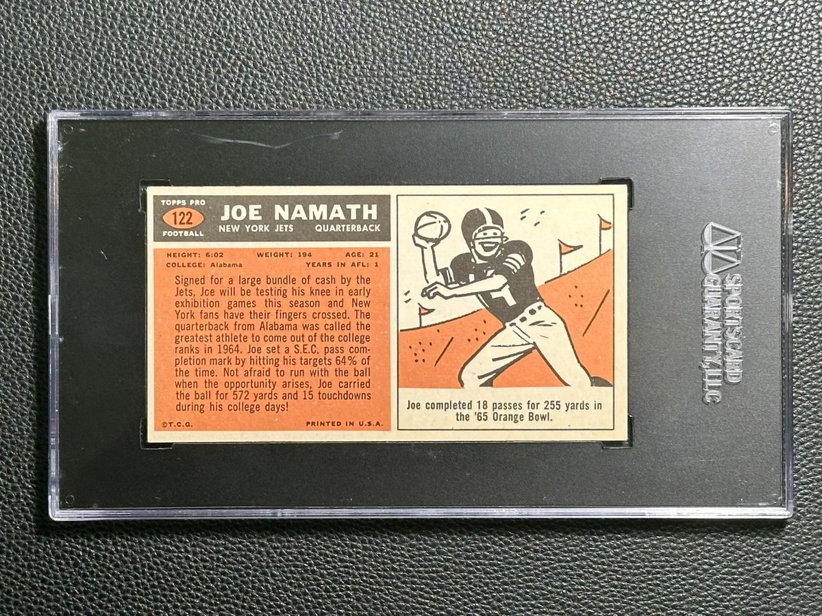 1965 #Topps #122 JOE NAMATH RC First pick in the 1965 AFL Draft and would have been the first pick in the #NFLDraft too! #Jets #FootballCards #NFL #vintage @CardPurchaser