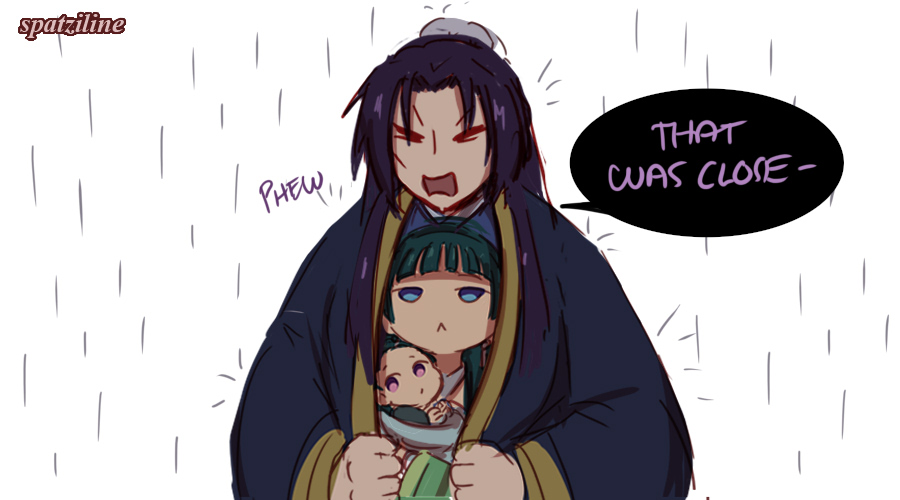 Jinshi protects Maomao and baby from the menacing... rain (Impossible FanChild AU) #kusuriyanohitorigoto #apothecarydiaries