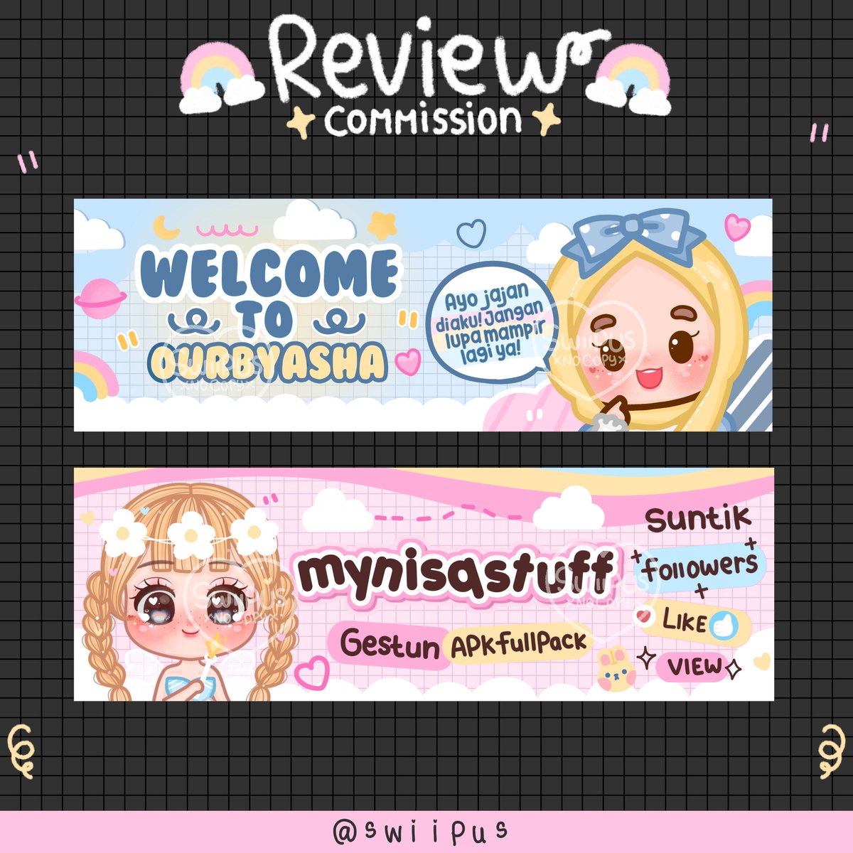 [ RT & LIKE ARE REALLY APPRECIATE ❤ ] Commission layout chibi terimakasih sudah commission di @swiipusss My commission always open, feel free to dm me anytime if you're interested! #zonauang #zonakaryaid #zonajajan #ZonaBA