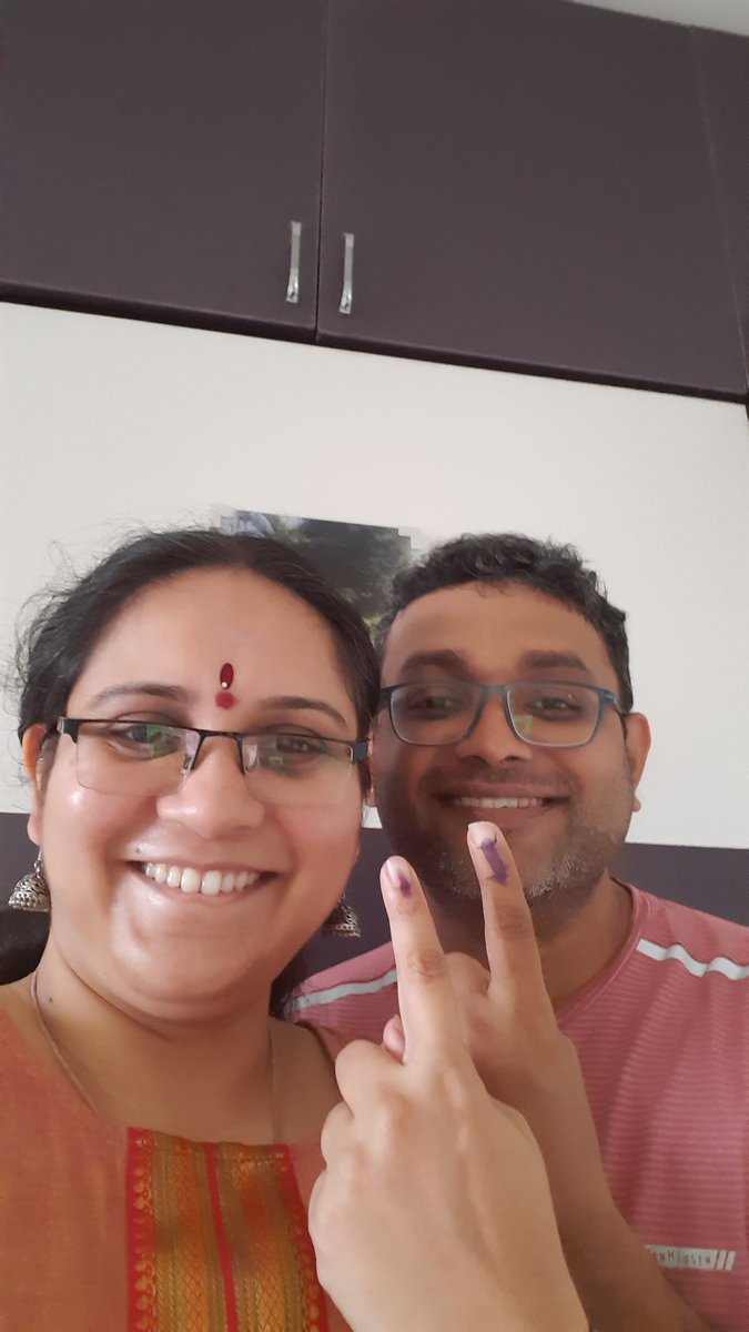 Husband returns (his queue was longer than mine 🤭) and we pose for the mandatory selfie #LokSabhaElections2024 #VoteForBJP #AbkiBaar400Paar