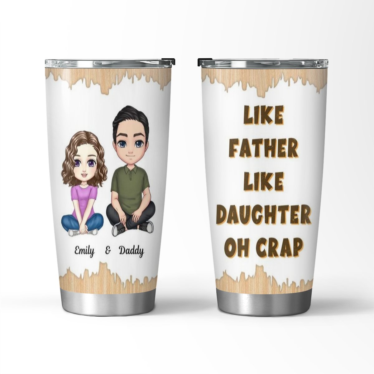 🎉 Looking for the perfect gift for Dad? 🎁 Look no further! Our Personalized 20oz Tumbler is here to make him smile! 🤩 With customizable cartoon-style figures and hilarious quotes, it's a gift he'll treasure forever. Make Dad's day extra special! 💙 #PersonalizedGift #DadGift