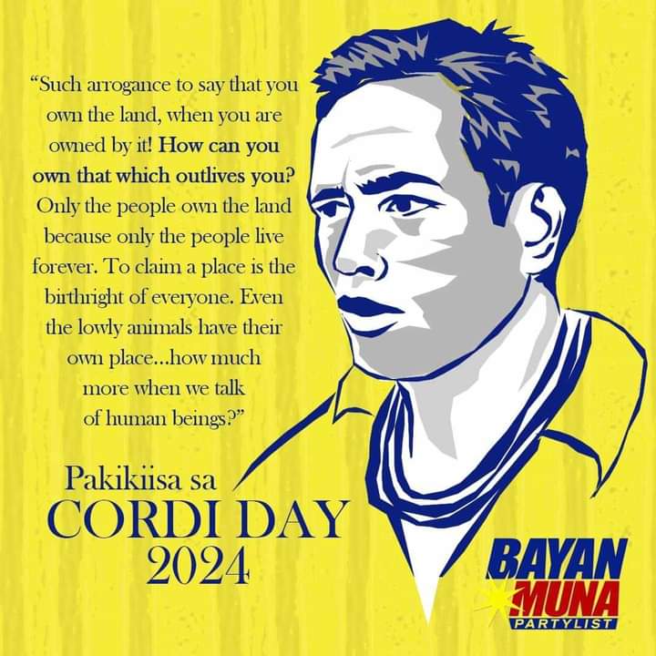 Bayan Muna joins our brothers and sisters in Cordillera as they commemorate and honor the life and struggle of their ancestors in defending their land and rights. April 24 is recognized as Cordillera Day, formerly Macliing Day, in honor of Macliing Dulag, chieftain of