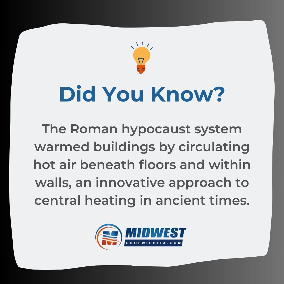 The Romans were pioneers in heating technology! #HVACHistory #InnovativeHeating #MidwestMechanical #FunFacts #HeatingEvolution