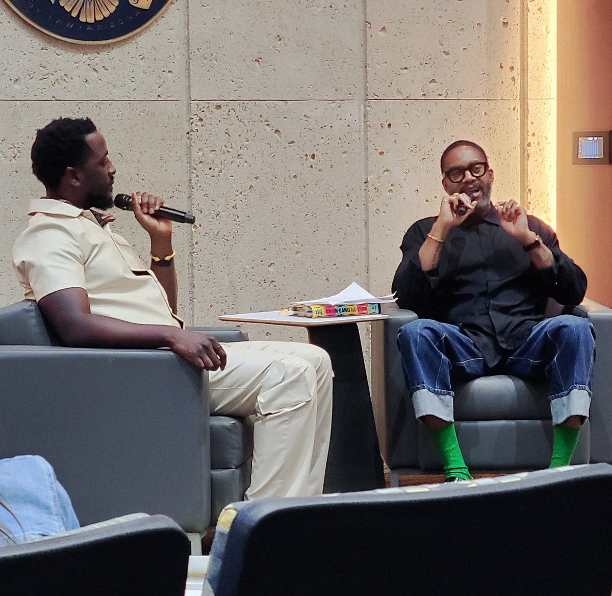 GPisMe's tweet photo. At a convo between Mitchell Jackson and @NK_Adjei, and he says, "Prison stifles our imagination." Thanks to @mdbell79 for organizing. https://t.co/shrUDYE0zx