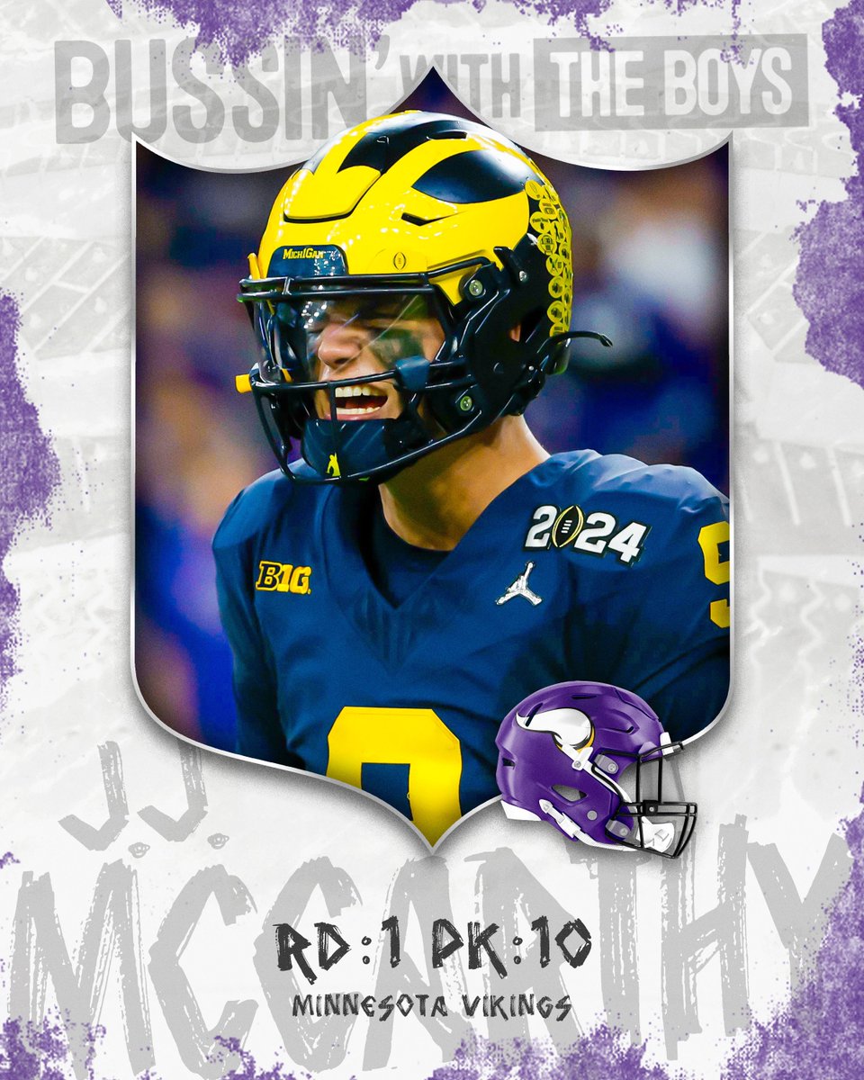 BussinWTB's tweet photo. The Minnesota Vikings have traded up with the New York Jets and have selected QB J.J. McCarthy with the No. 10 overall pick in the 2024 NFL Draft https://t.co/Z6SAZKoCO5