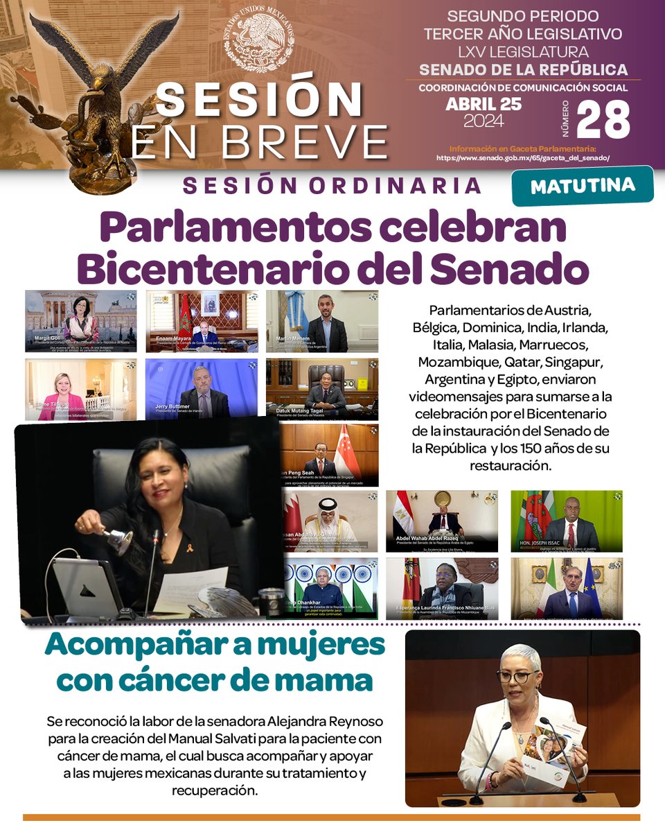 📌  En la sesión se compartieron mensajes de parlamentarios en el mundo que se han unido a la conmemoración del #BicentenarioSenado.

Consulta más información en la #SesiónEnBreve. 👇
comunicacionsocial.senado.gob.mx/multimedia/res…