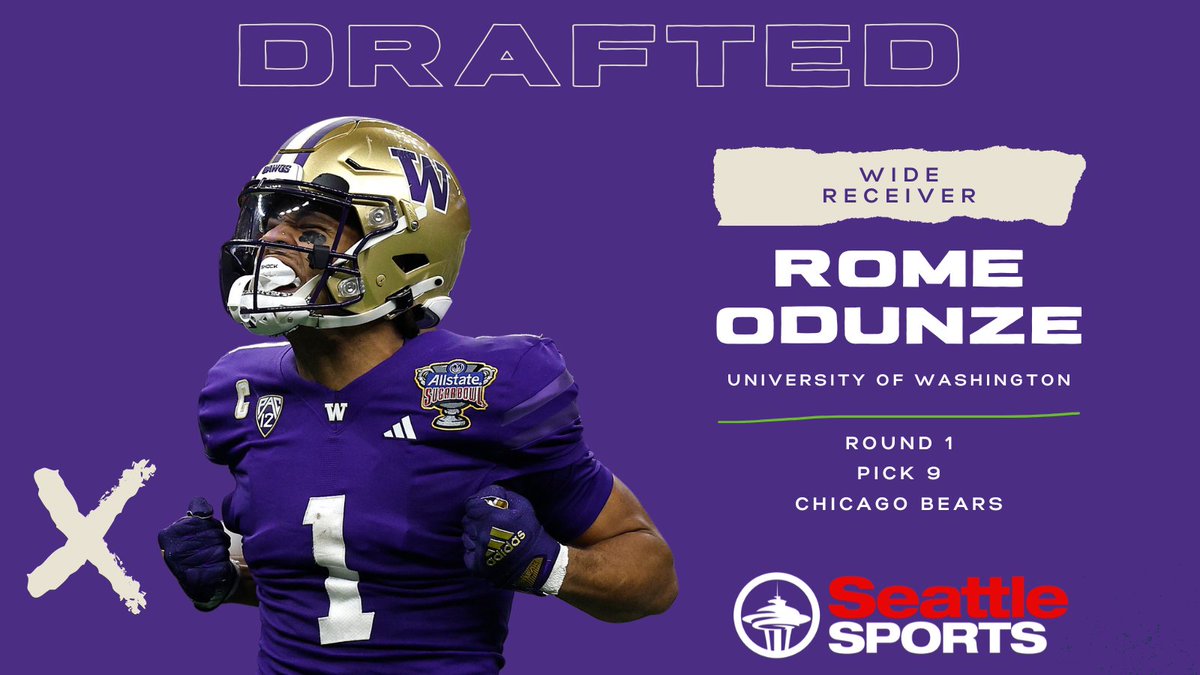 Back to back Huskies! The Chicago Bears have selected @UW_Football's Rome Odunze at Pick No. 9. Live coverage at SeattleSports.com.