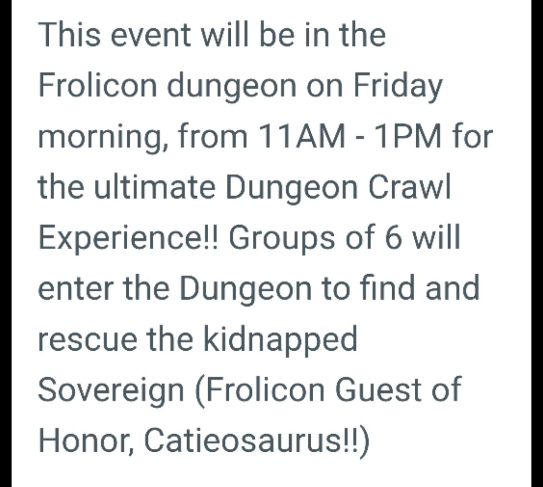 I found out that I'm @Frolicon Guest of Honor because they're doing a literal actual LARP ~*dungeon*~ run in which adventurers have to come and attempt to rescue me and honestly sometimes I look at my life and just marvel at how I got here. #frolicon2024