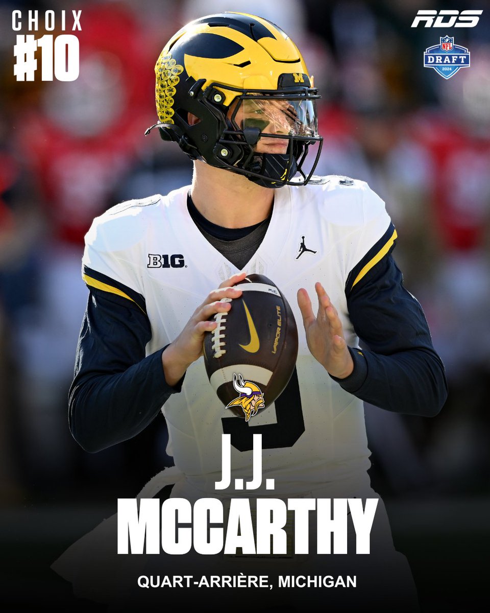 J.J. McCarthy ➡ Minnesota Les Vikings ont trouvé leur quart-arrière d'avenir! #NFLDraft2024