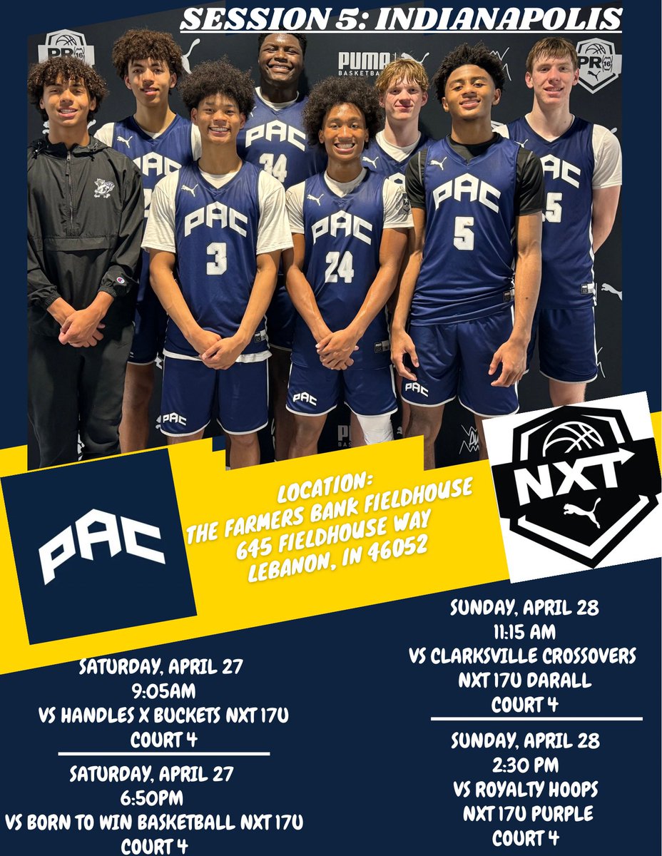 Next 🛑: Indianapolis for Session 5 of @PRO16League. Check us out this weekend! @BasketballPAC @NXTPROHoopsSW @NXTPROMidwest @NxtProHoops @CoachBrightCAA @Jyrius07L