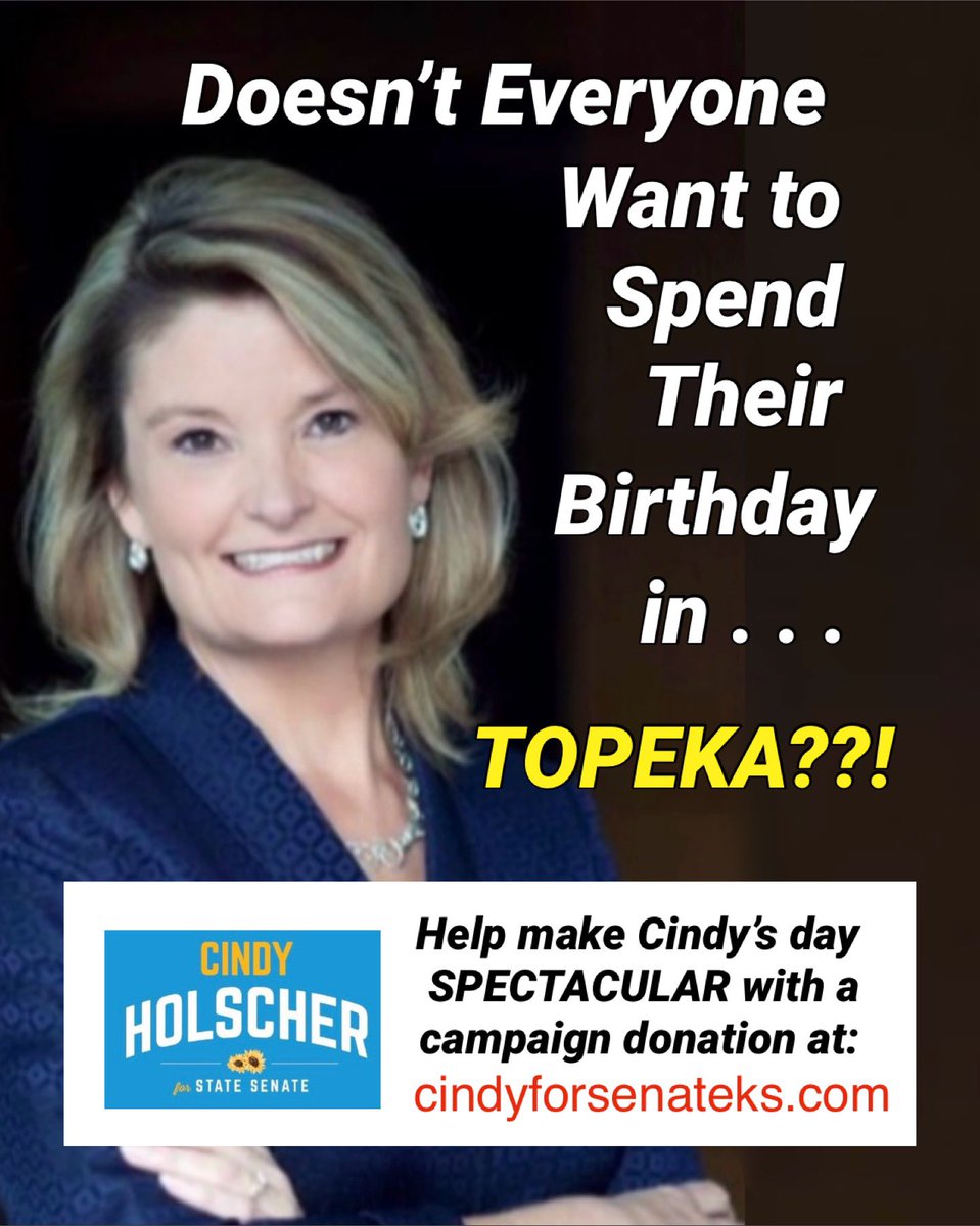 After a short break, the #ksleg will reconvene for the veto session tomorrow - ON MY BDAY! I consider it an honor to spend my big day representing you! Help me in my upcoming election with a donation of $55 or more at: cindyforsenateks.com