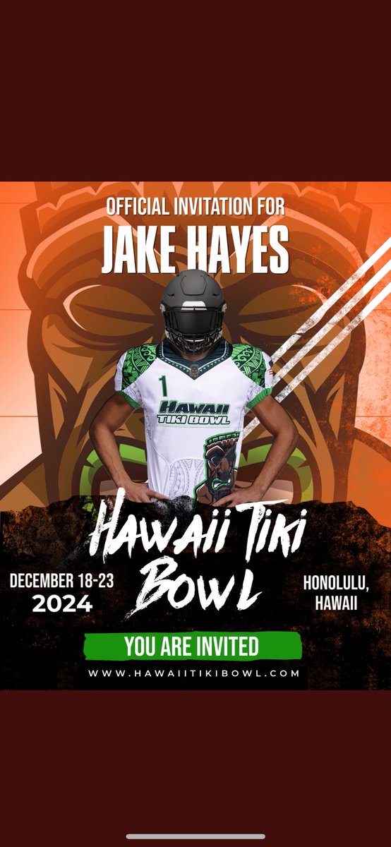 Jake Hayes (@jakehayes22) on Twitter photo Thankful to be invited to the <a href="/HawaiiTikiBowl/">Hawaii Tiki Bowl</a>! <a href="/LegacyFootball/">Legacy Football & Athletics</a> <a href="/LegacyFootballB/">LegacyFootballBoosters</a> <a href="/joco_strength/">Josh Collins</a> <a href="/CoachS_Nelson/">Shane Nelson</a> @CoachKPearsonAF <a href="/JGonzo_24/">John Gonzales</a> <a href="/Tmatthews16/">Trent Matthews</a> <a href="/nic_braaten/">Nic Braaten</a> <a href="/CoachFaske/">Caid Faske</a> Thankful to be invited to the <a href="/HawaiiTikiBowl/">Hawaii Tiki Bowl</a>! <a href="/LegacyFootball/">Legacy Football & Athletics</a> <a href="/LegacyFootballB/">LegacyFootballBoosters</a> <a href="/joco_strength/">Josh Collins</a> <a href="/CoachS_Nelson/">Shane Nelson</a> @CoachKPearsonAF <a href="/JGonzo_24/">John Gonzales</a> <a href="/Tmatthews16/">Trent Matthews</a> <a href="/nic_braaten/">Nic Braaten</a> <a href="/CoachFaske/">Caid Faske</a>