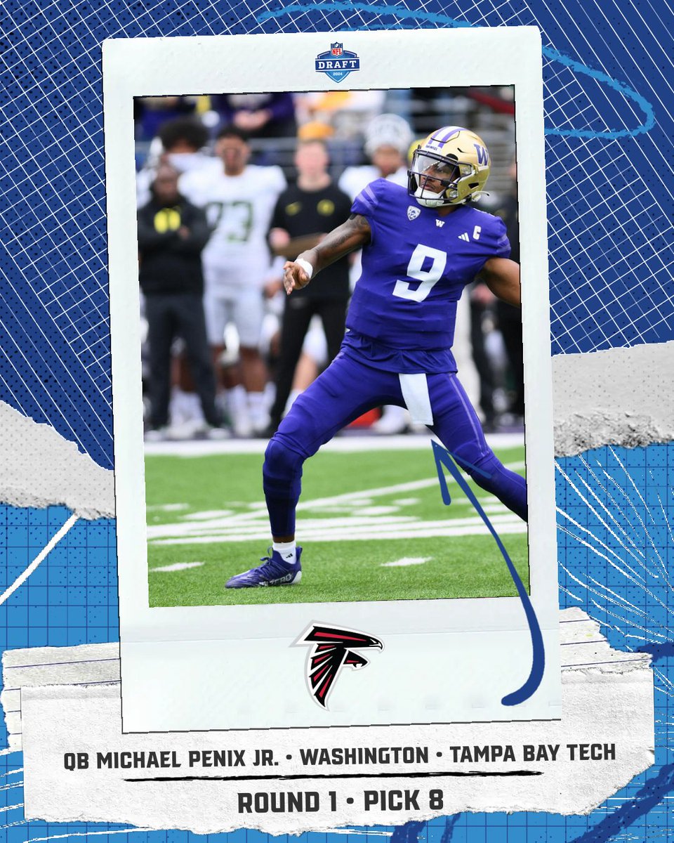 #2024NFLDraft FLORIDA DRAFT ALERT! ROUND 1 - PICK NO. 8 Atlanta Falcons QB Michael Penix Jr. Washington Tampa Bay Tech 📸: University of Washington Athletics #flhsfb @TBTFootball @tech813coach