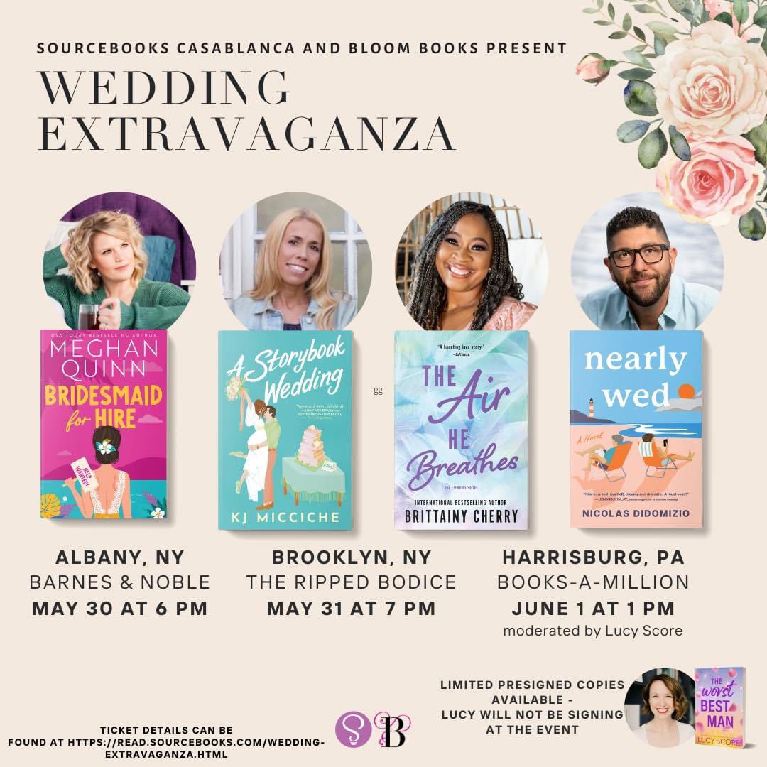 🚨SURPRISE🚨 I’m coming to the NE!! I can’t wait to see everyone! I’m heading out on a mini tour with @read_bloom and @sourcebookscasa and some amazing authors! Head to the link for tickets: read.sourcebooks.com/wedding-extrav…