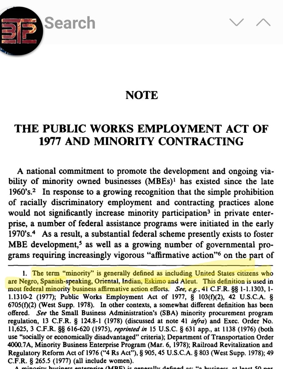This was NOT 'Negro' legislation. The term 'Negro' is not mentioned ONE TIME in this legislation. What you see here is the definition in the FOOTNOTES of 'minority' which INCLUDES 'Oriental, Indian, Eskimo, and Aluet.' This was an earlier version of today's DEI program which