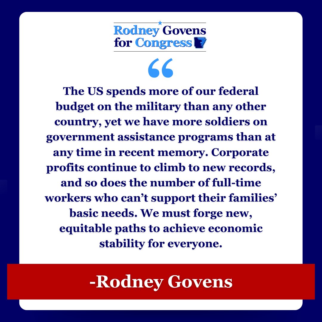 QUOTE OF THE DAY: 
'We must forge new, equitable paths to achieve economic stability for everyone.'
Rodney Govens, Via Ballotpedia

#ridingwithrodney #arpx #arkansas #elections2024 #rodneyforcongress
