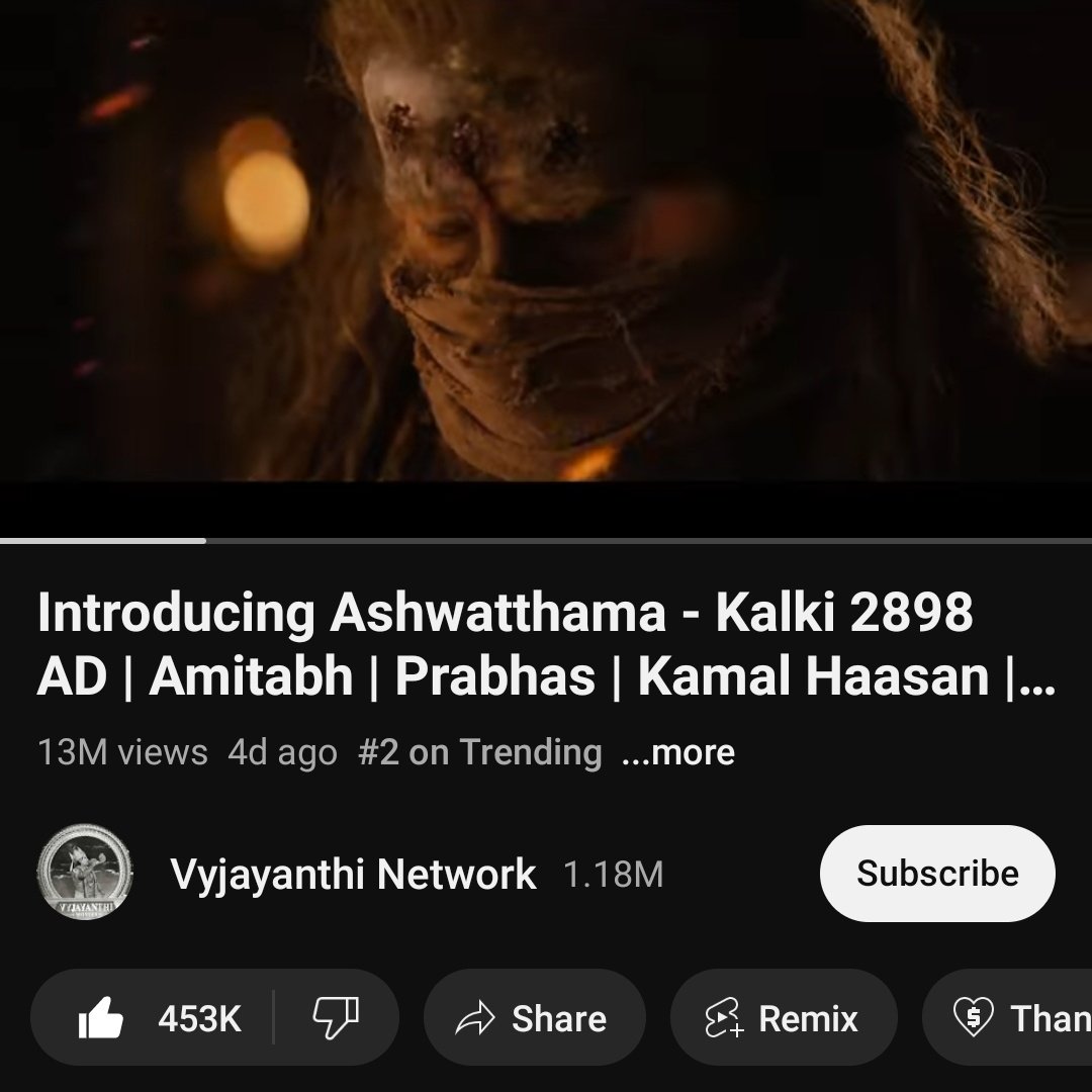 13M Views With 453K Likes In 4 Days 📉 Trending #2 Sensational Response Pouring For Ashwatthama Introduction 🔥🥵
#Kalki2898AD