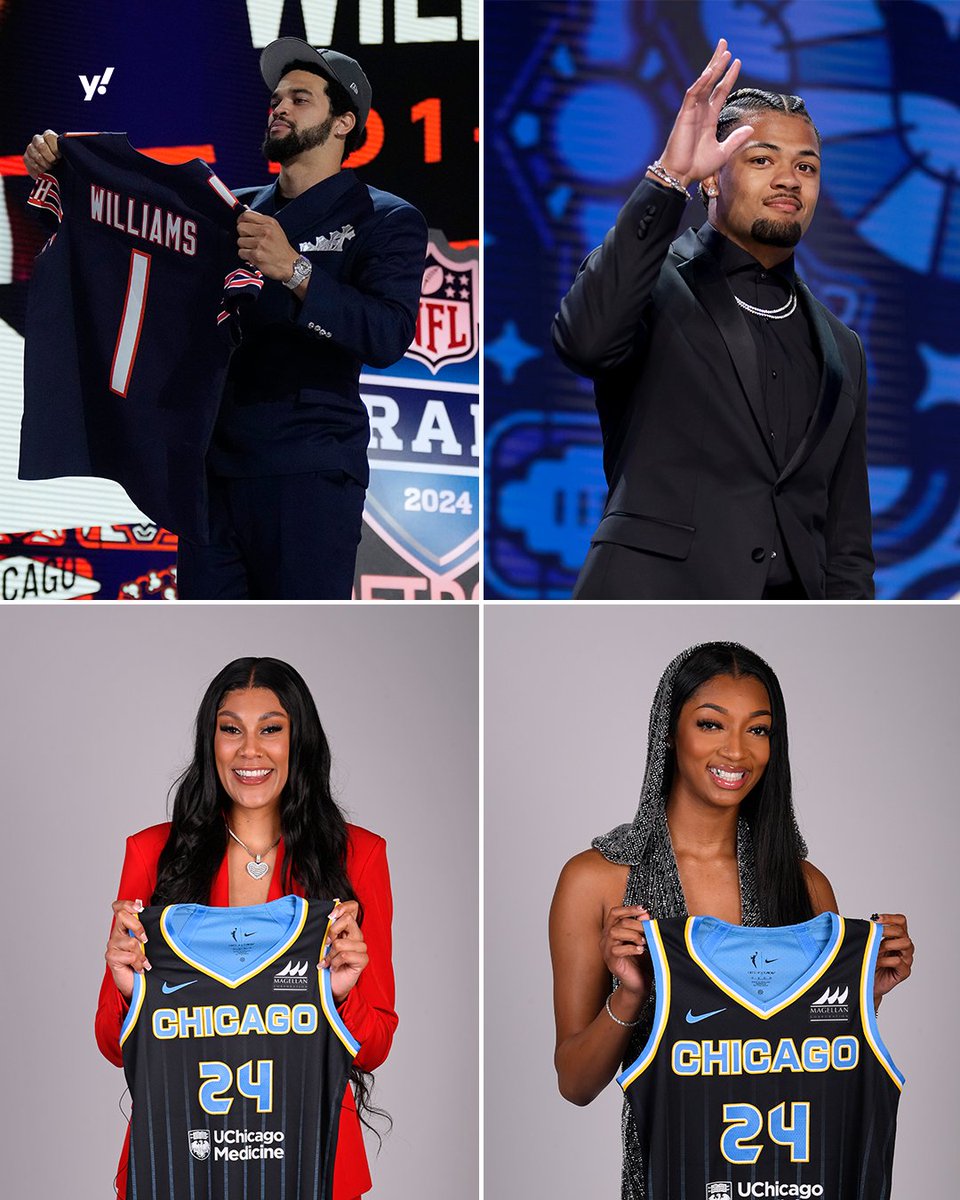 A new generation is coming to the Windy City 🙌

Chicago Sky (WNBA Draft): Kamilla Cardoso, Angel Reese

Chicago Bears (NFL Draft): Caleb Williams, Rome Odunze