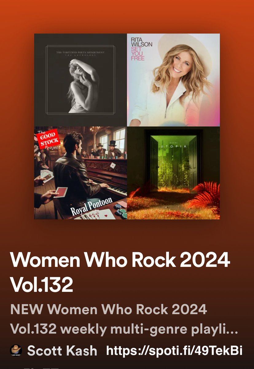 NEW #WomenWhoRock playlist with new releases by
@taylorswift13
@RitaWilson
@the_gsproject/@juneholland_
@WeAreNeoni
@mckenna_esteb
#ANTIsongz/@imlaurenpresley
@rileyblueguitar
+MORE

#Spotify
spoti.fi/49TekBi

#NewMusic2024 #MultiGenre @rt_tsb