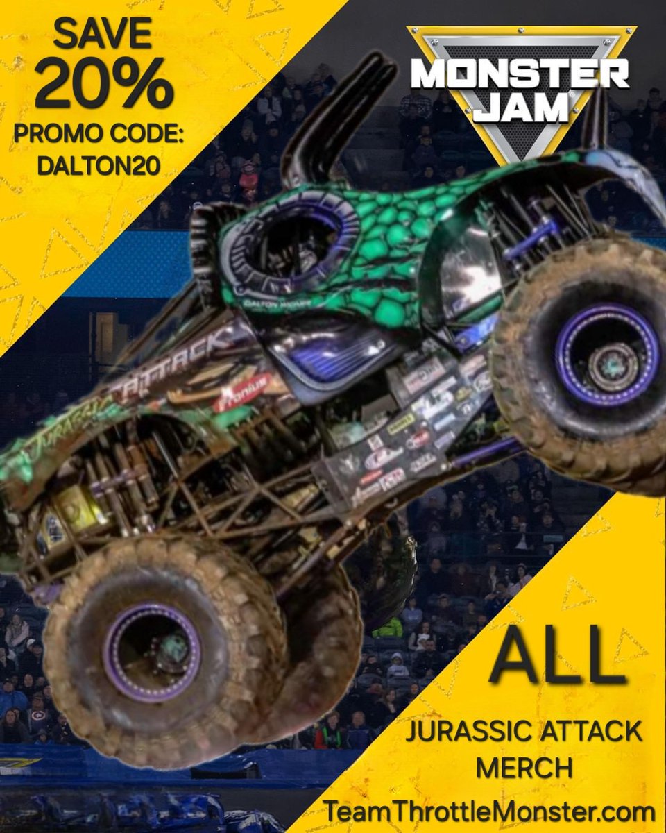 Time to scoop up all that Jurassic Attack merch for Monster Jam World Finals at TeamThrottleMonster.com

Use promo code: dalton20

#jurrasicattack 
#monsterjam