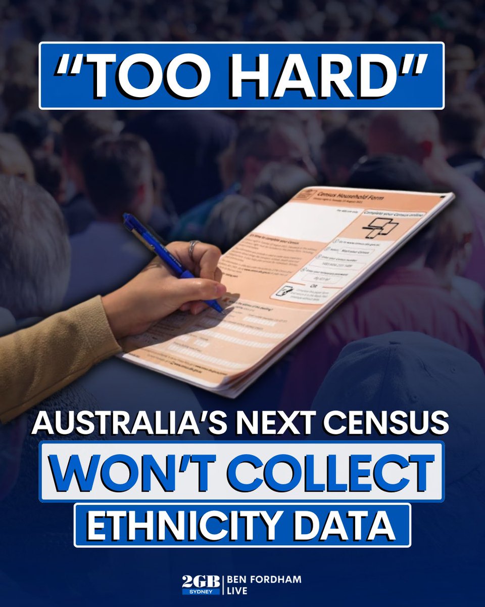 What’s your ethnicity??? That’s the question the ABS has decided NOT to ask in the next census. They were considering the question for 2026 but have decided not to proceed. 🎧omny.fm/shows/ben-ford…🎧