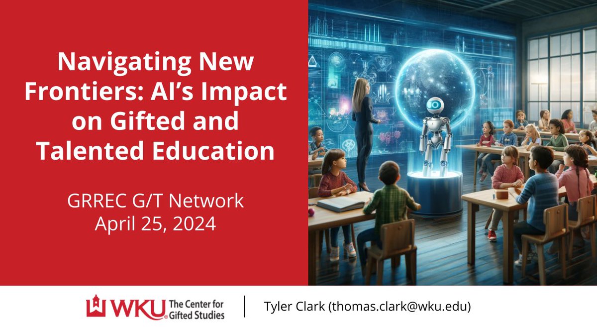 Looking forward to a short session tomorrow at the @GRRECKY G/T Network meeting. We will discuss AI and gifted education.

@WKUCEBS @wku #gtchat #edchat #giftededucation #talentdevelopment #creativity