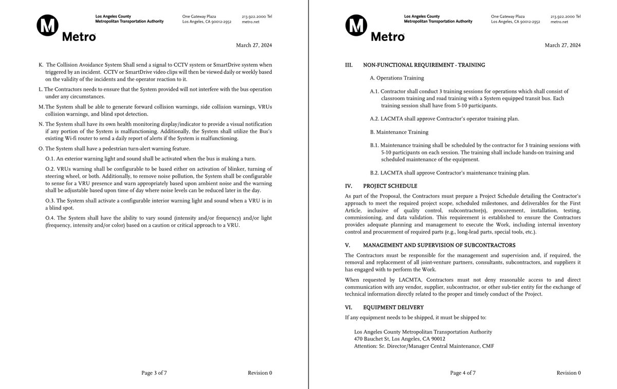 LA Metro is planning to test collision avoidance systems on 20 buses. The systems would warn drivers of potential collisions with vulnerable road users and alert pedestrians when buses are making a turn. Metro plans to test two different systems (equipping 10 buses with each).