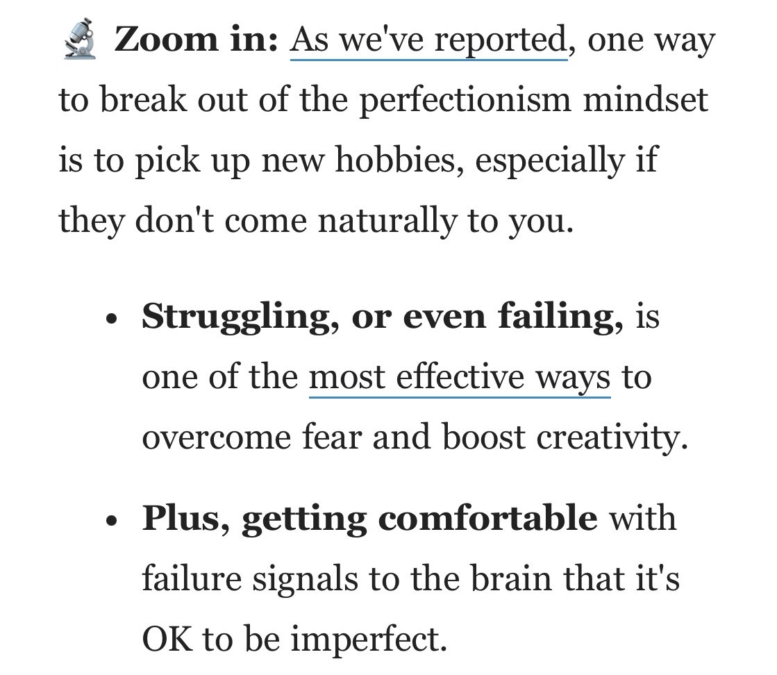 Reduce perfectionism by embracing failure and trying hobbies that don’t come naturally #perfectionism