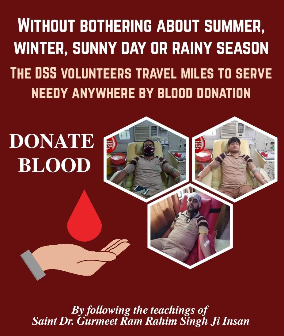 Blood Donation मानवता से परिपूर्ण कार्य है।जिसमे डेरा सच्चा सौदा विश्व मे सिरमौर बना हुआ है।Saint Dr MSG की प्रेरणा से लाखों अनुयाई चलते फिरते टू ब्लड पंप बनकर जरूरतमंदो के लिए रक्तदान करते है।गुरुजी द्वारा जगाई इस अलख से रक्त के आभाव मे होने वाली मौतों मे कमी आई है। #DonateBlood