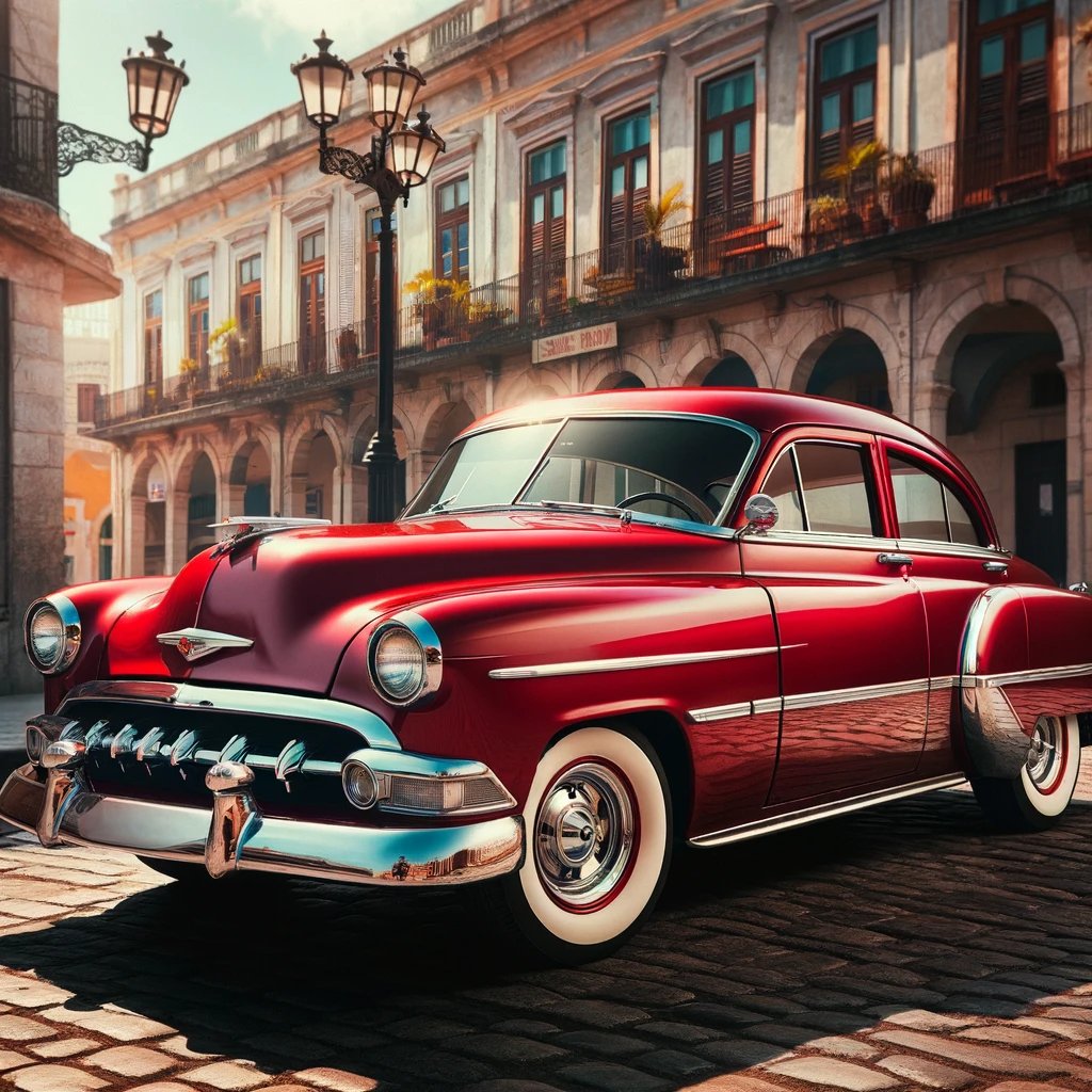 Step back in time with this vivid red classic 1950s vintage car, exuding elegance and charm on a cobblestone street. 🚗❤️ #VintageCars #ClassicCar #1950sStyle